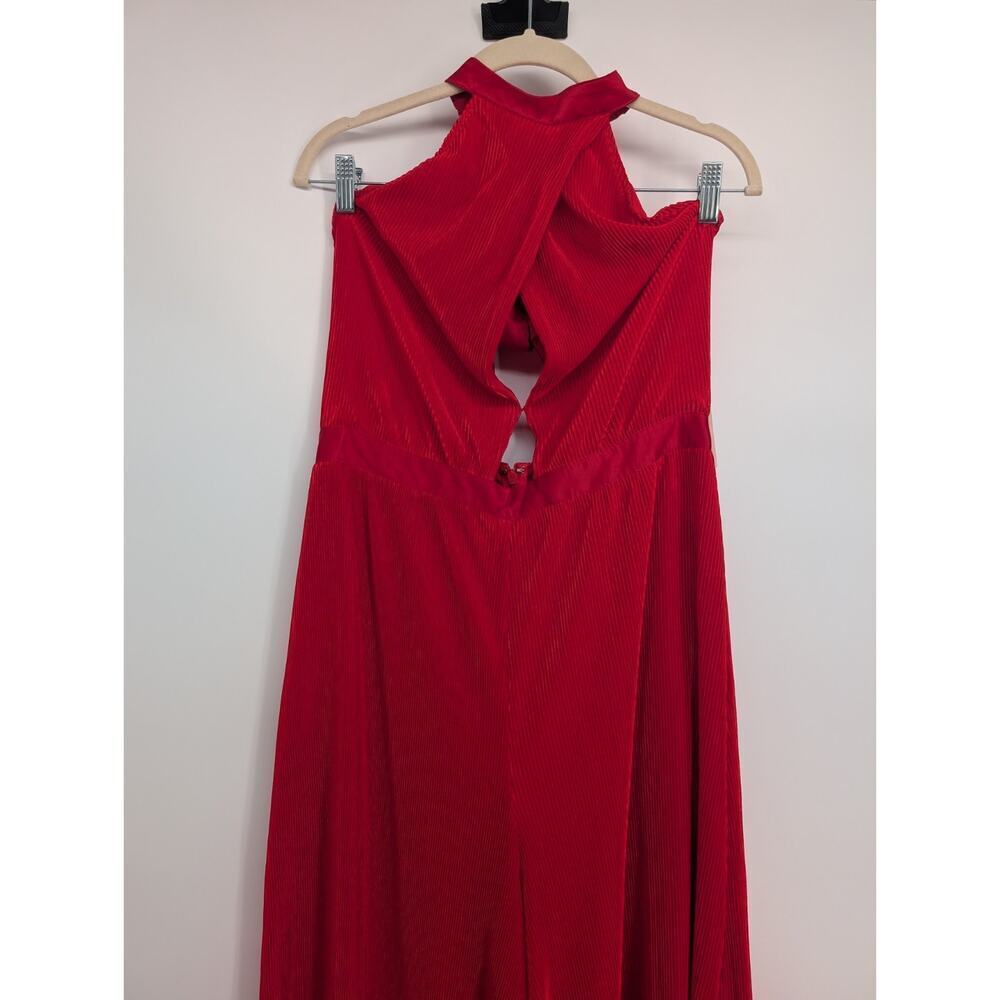 NWT By Anthropologie Plisse Pleated Open Back Halter Jumpsuit Size 12 Red MD455 - Picture 4 of 10